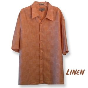 Mens 100% Linen Visitor Short Sleeve Button Up Shirt Size Large